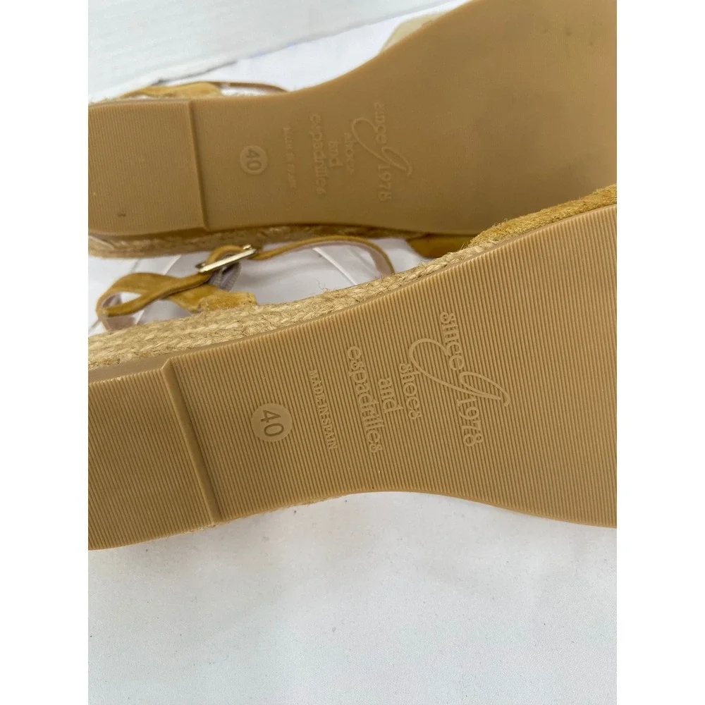 Eric Michael Espadrille Wedge Sandals Women 40 Mustard Gold Suede Handmade Spain
